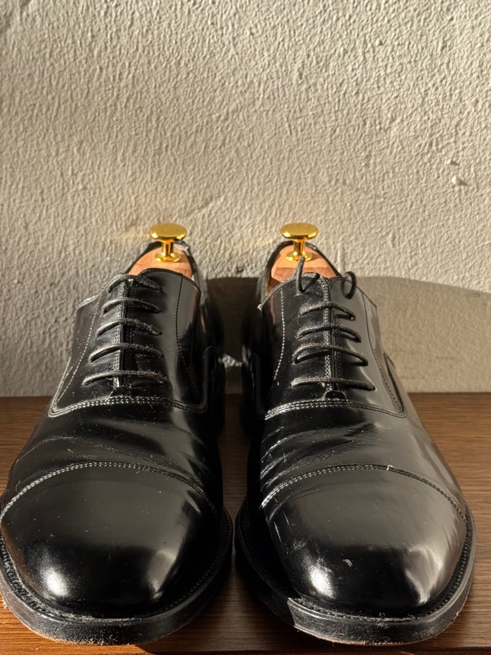 Salvatore Ferragamo Black Patent Leather Cap Toe Oxford Dress Shoes Mens Size 13